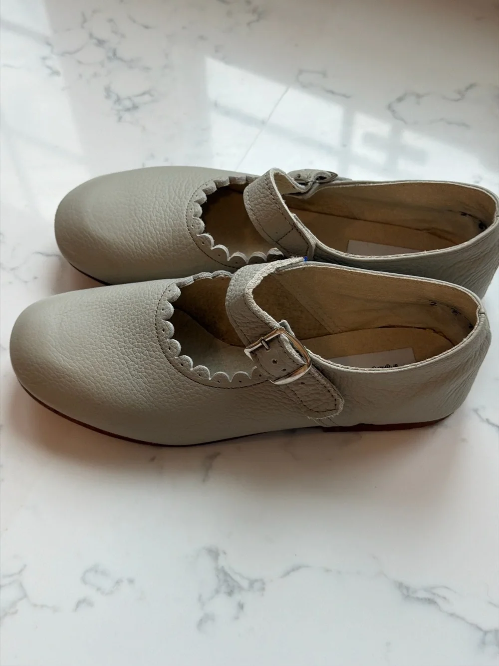 ZIMMERMAN SHOES Scalloped Mary Jane Flats Taupe Size 2